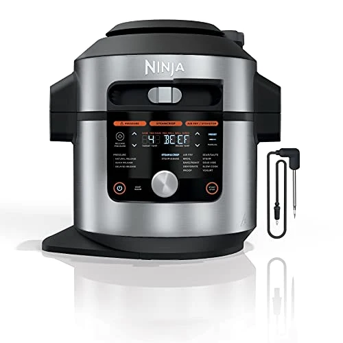 Ninja OL701 Foodi 14 in 1 SMART XL 8 Qt. Pressure Cooker Steam Fryer with SmartLid &amp; Thermometer   Auto Steam Release, that Air Fries, Proofs &amp; More, 3 Layer Capacity, 5 Qt. Crisp Basket, Silver/Black
